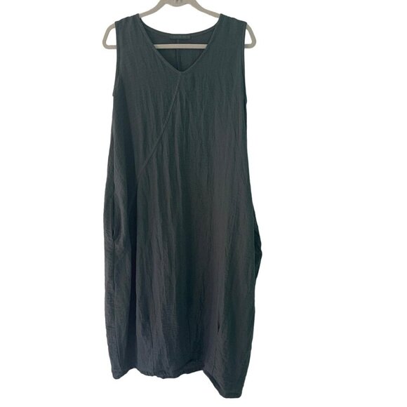 Cut Loose Womens Dress Size Small Green Faux Wrap Midi Pockets V Neck Casual - Picture 1 of 8